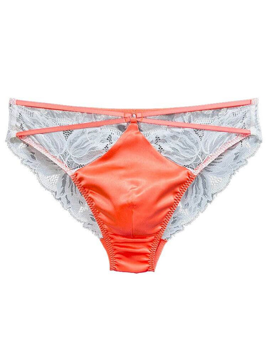 Men's Sexy Cross-Strap Transparent Lace Silk Briefs