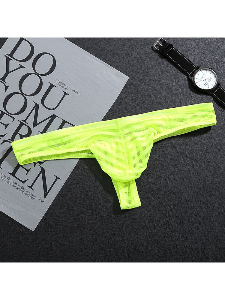 Men's Sexy Thin Mesh Striped Transparent Thong