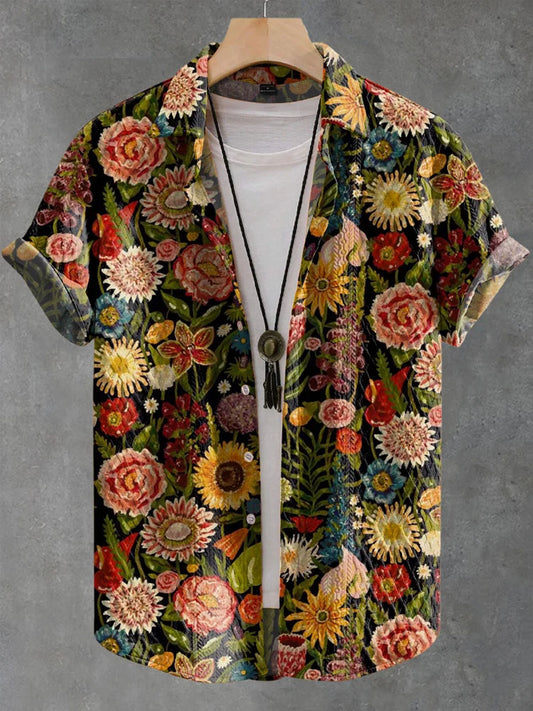 Men's Vintage Daisy Floral Print Casual Shirt