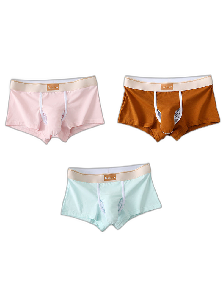 3 Pack Men's Elephant Trunk Separate Cotton Sexy Mid-Rise Solid Color Trunks