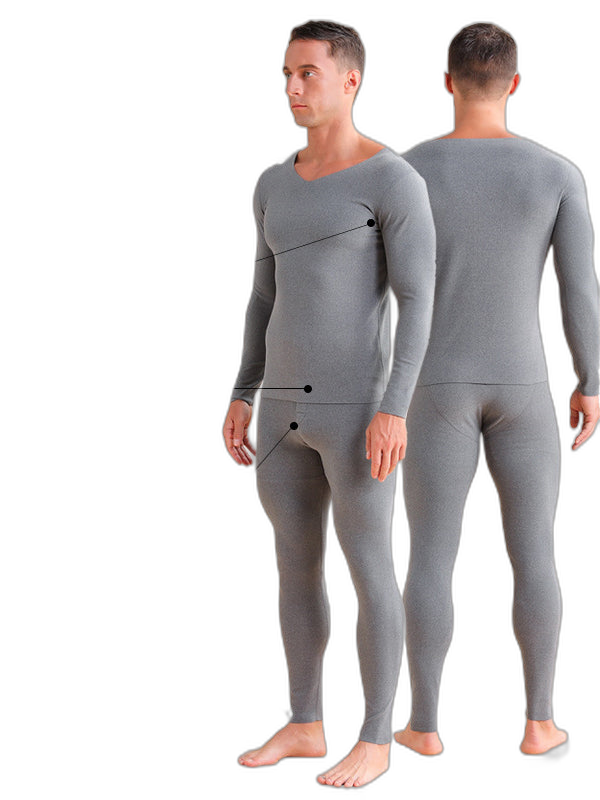 Men's V-neck Fleece Thermal Underwear Set