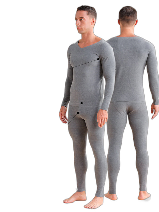 Men's V-neck Fleece Thermal Underwear Set