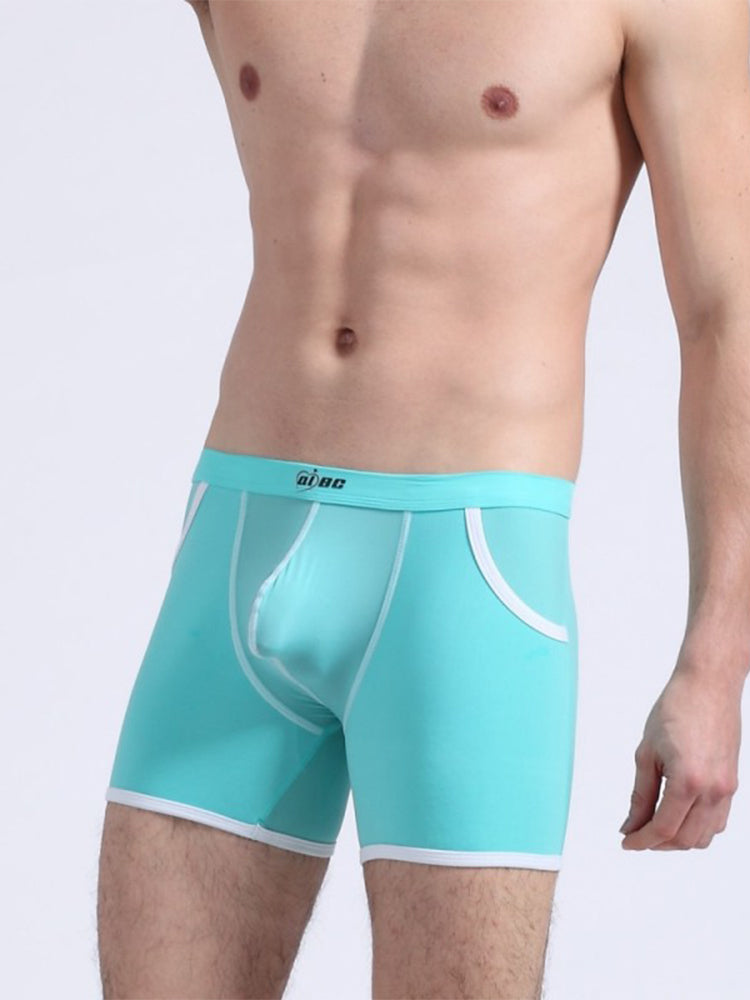 3 Pack Men's Long Leg Boxer Briefs Made of Ultra-Thin Ice Silk with Anti-Wear Elastic