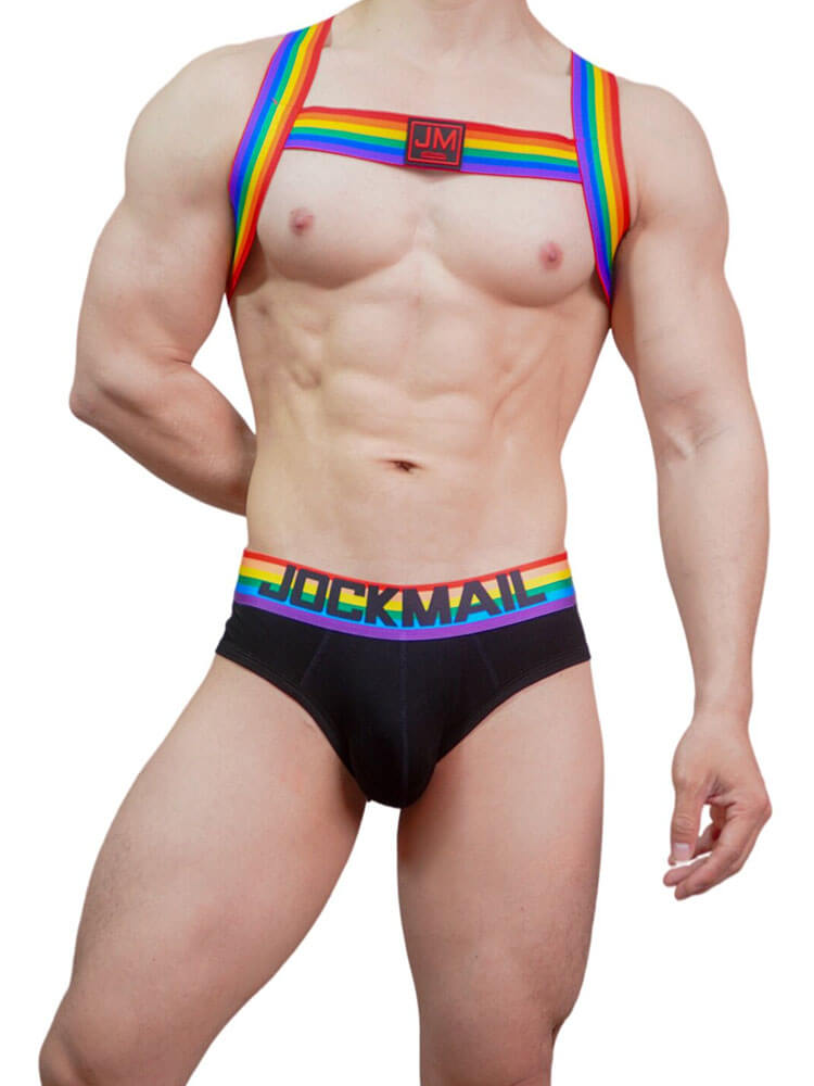 Men's Rainbow Elastic Cross Harness Briefs Set