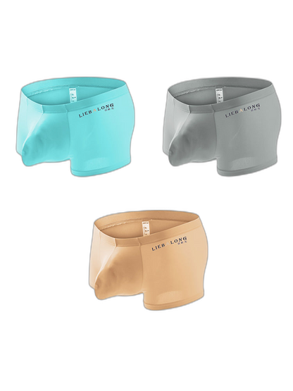 3 Pack Men's Breathable Ice Silk Double-Layered Big Pouch Sexy Boxer Briefs