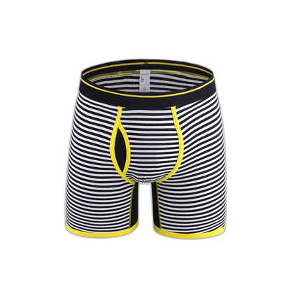 Men's Fly Front with Pouch Striped Cotton Boxer Briefs