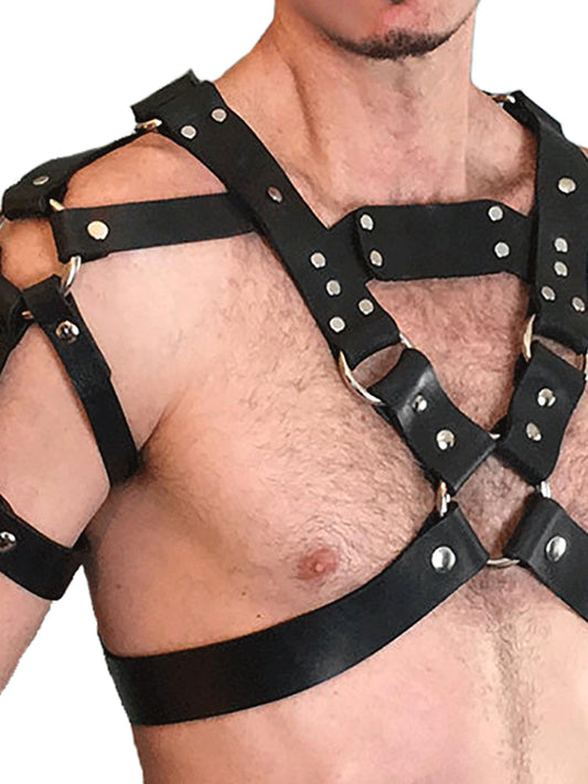 Sexy Men's Leather Hunk Harness Strap - Black