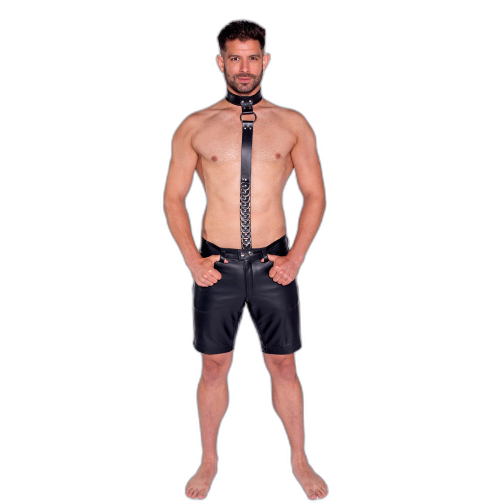 Prowler RED Leather Collar With Strap Black