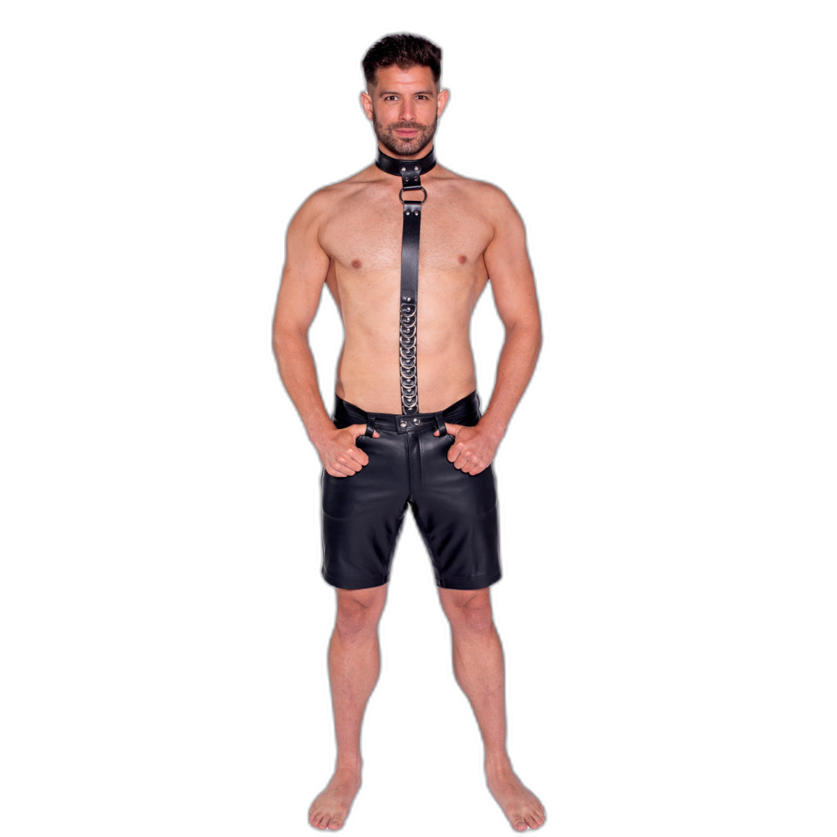 Prowler RED Leather Collar With Strap Black