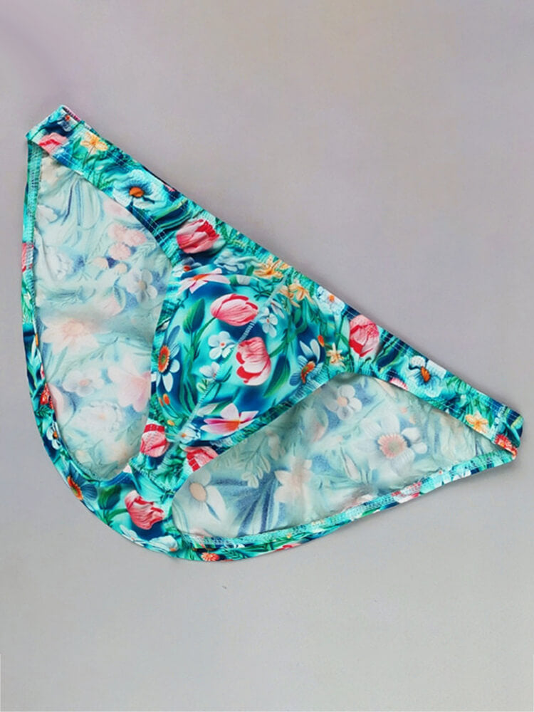 Men's Sexy Floral Print Thin-Strap Ice Silk Thong