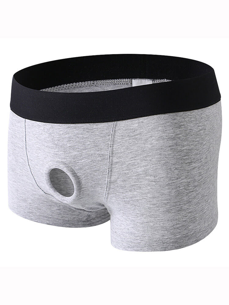 Men's Silicone Ring Solid Color Cotton Trunks