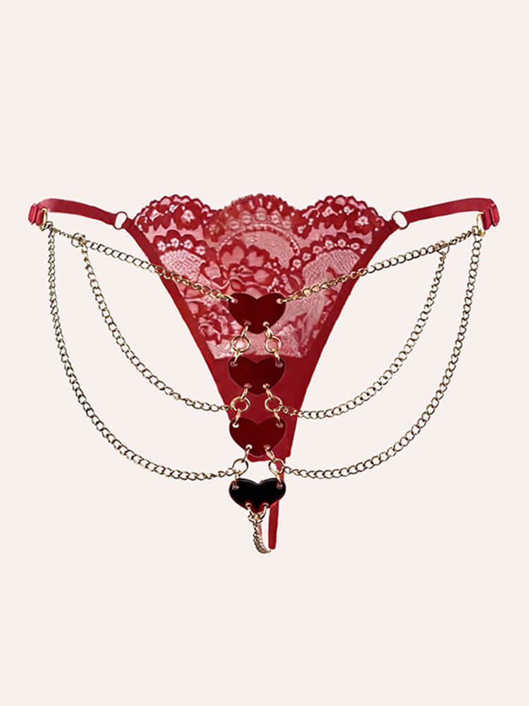 Men's Sexy Low-Rise Hollow Chain Heart Pendant Thong