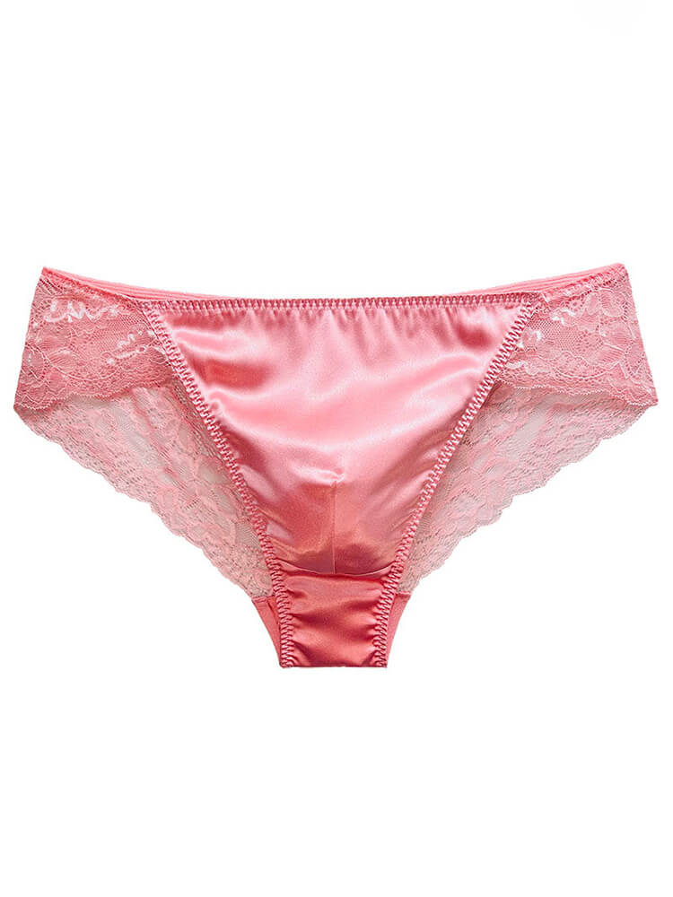 Men's Sexy Low-Rise Sheer Lace Seamless Silk Briefs