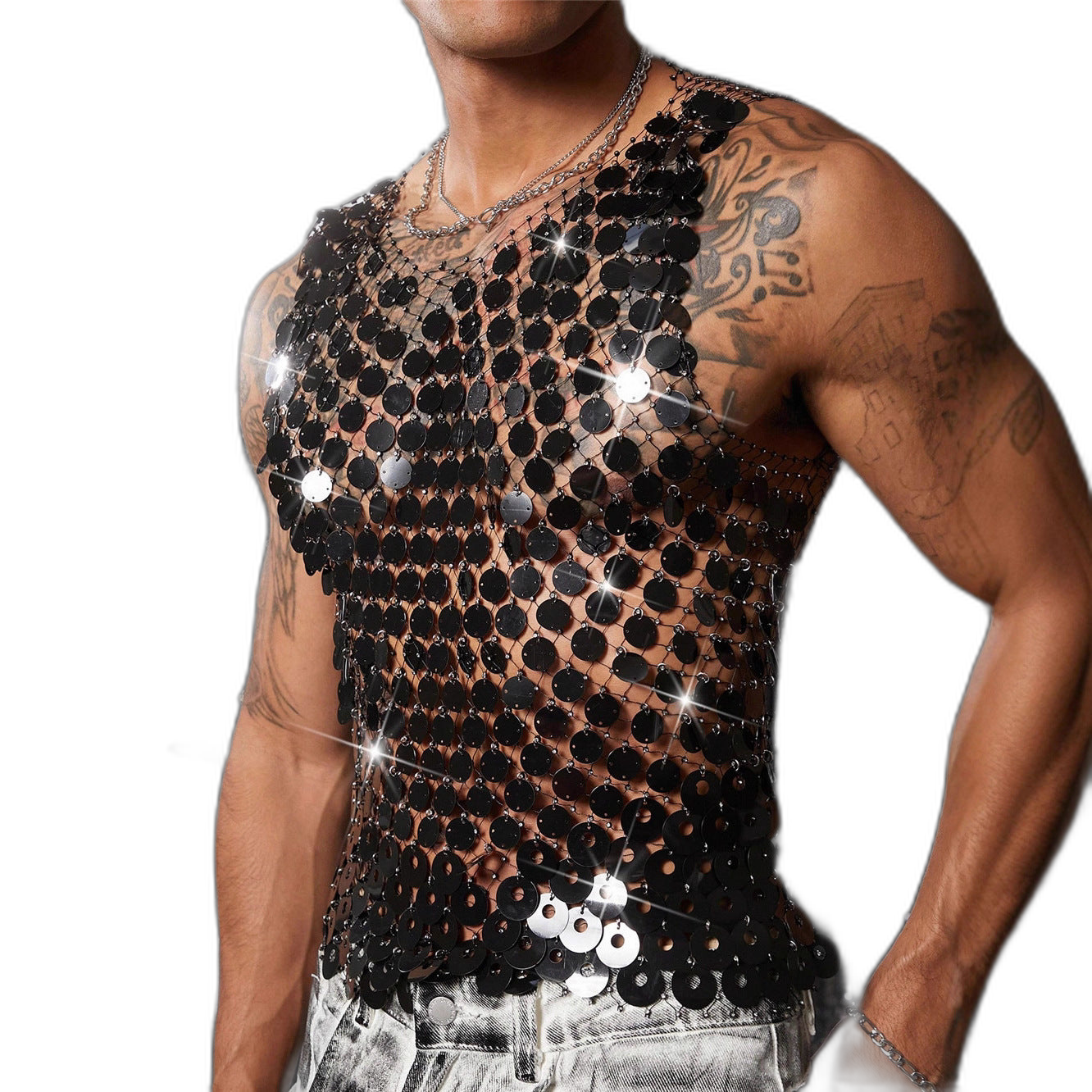 Disco Sequin Rhinestone Mesh Tank