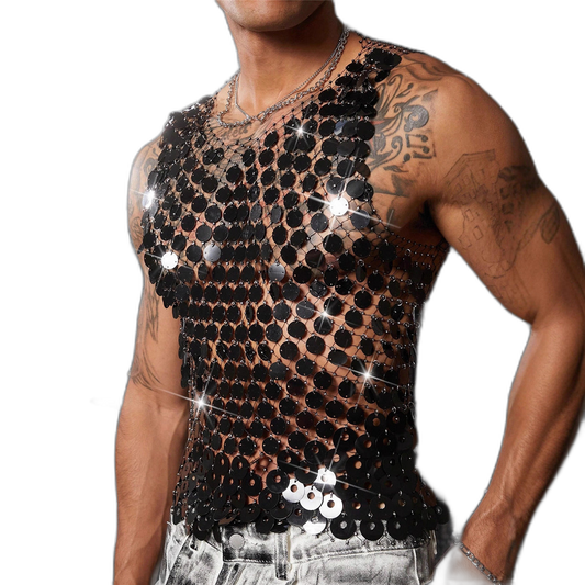 Disco Sequin Rhinestone Mesh Tank