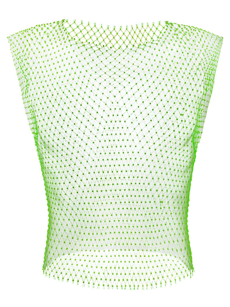 Men's Rhinestone See Through Fishing Net Cutout Nylon Vest