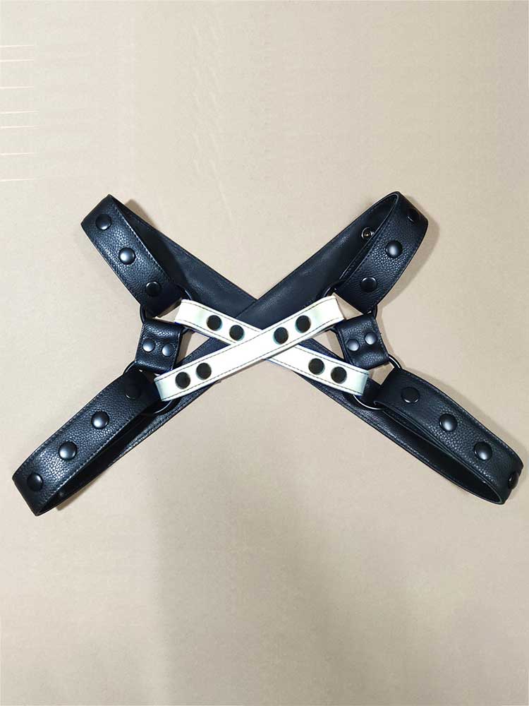 Men's Color-Blocked Genuine Leather Chest Strap Thong
