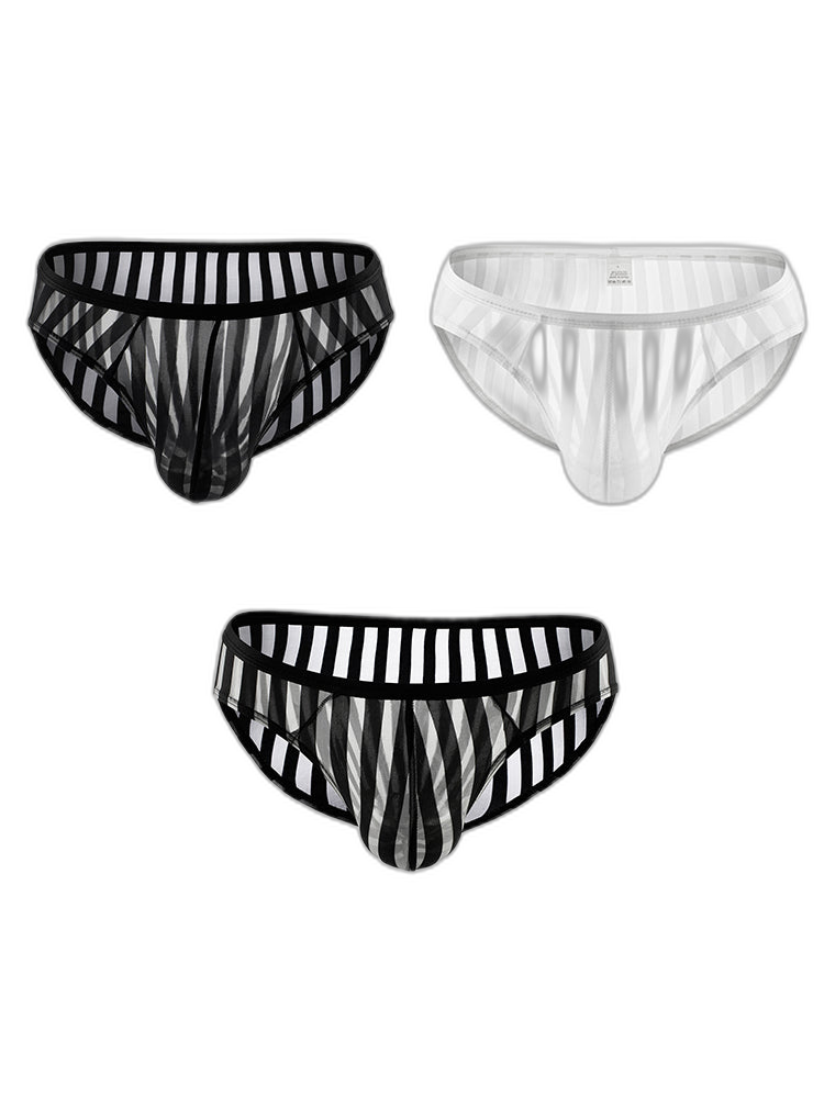 3 Pack Men's Sexy Striped Sheer Mesh Bikini