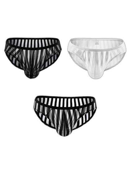 3 Pack Men's Sexy Striped Sheer Mesh Bikini