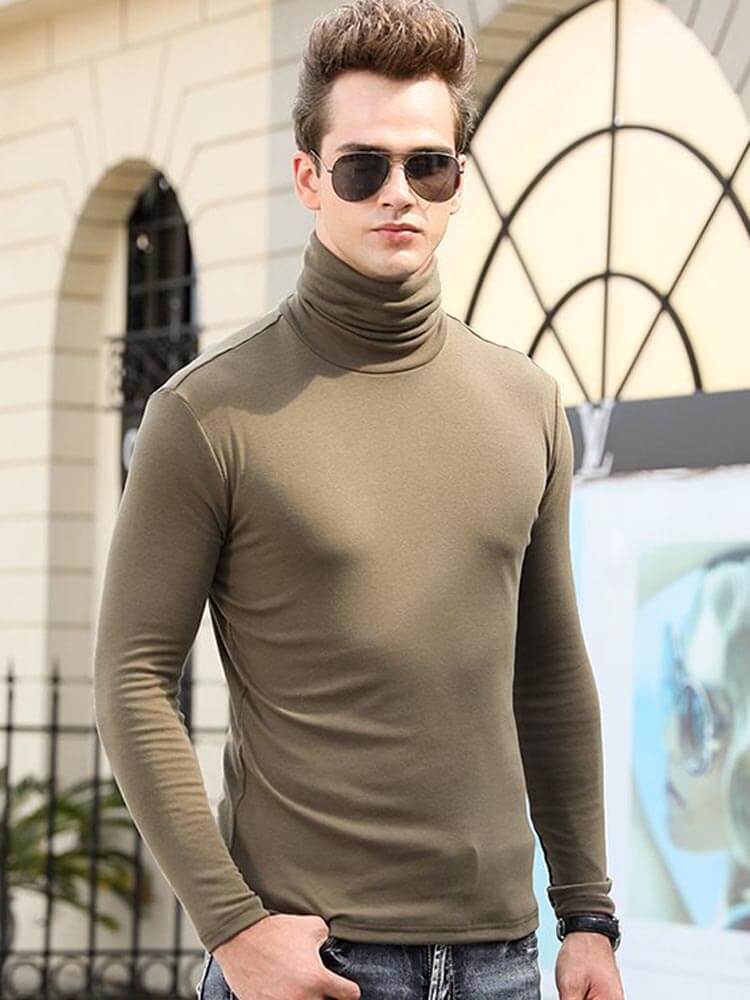 Men's Elastic Slim High Collar Solid Bottoming Shirt