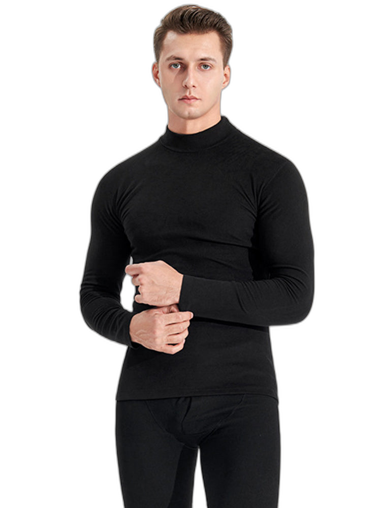 Mid-neck Men's Fleece Warm Bottoming Top T-shirt