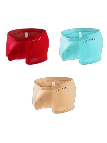 3 Pack Men's Breathable Ice Silk Double-Layered Big Pouch Sexy Boxer Briefs