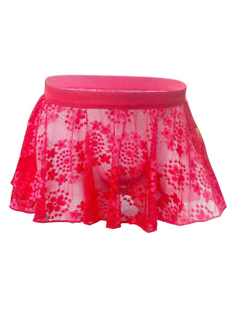 Men's Sexy Low-Waisted See-Through Lace Skirt