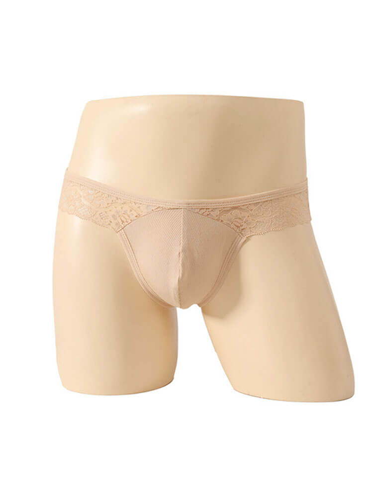 Men's Sexy Lace Trim Buttock Cutout Thong
