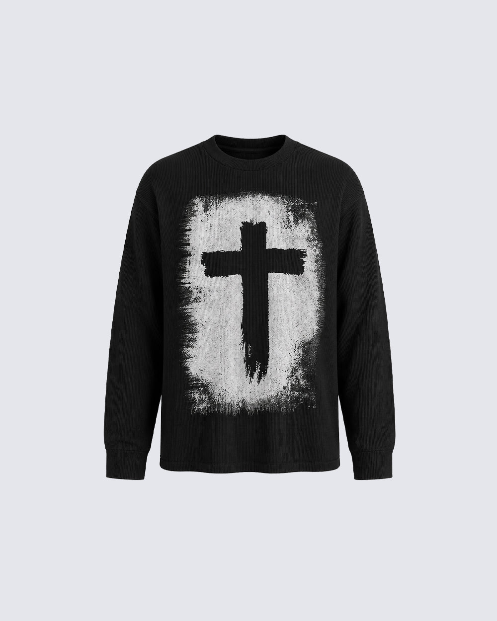 KIIKIO Vintage-Style Cross Print Long-Sleeve T-Shirt