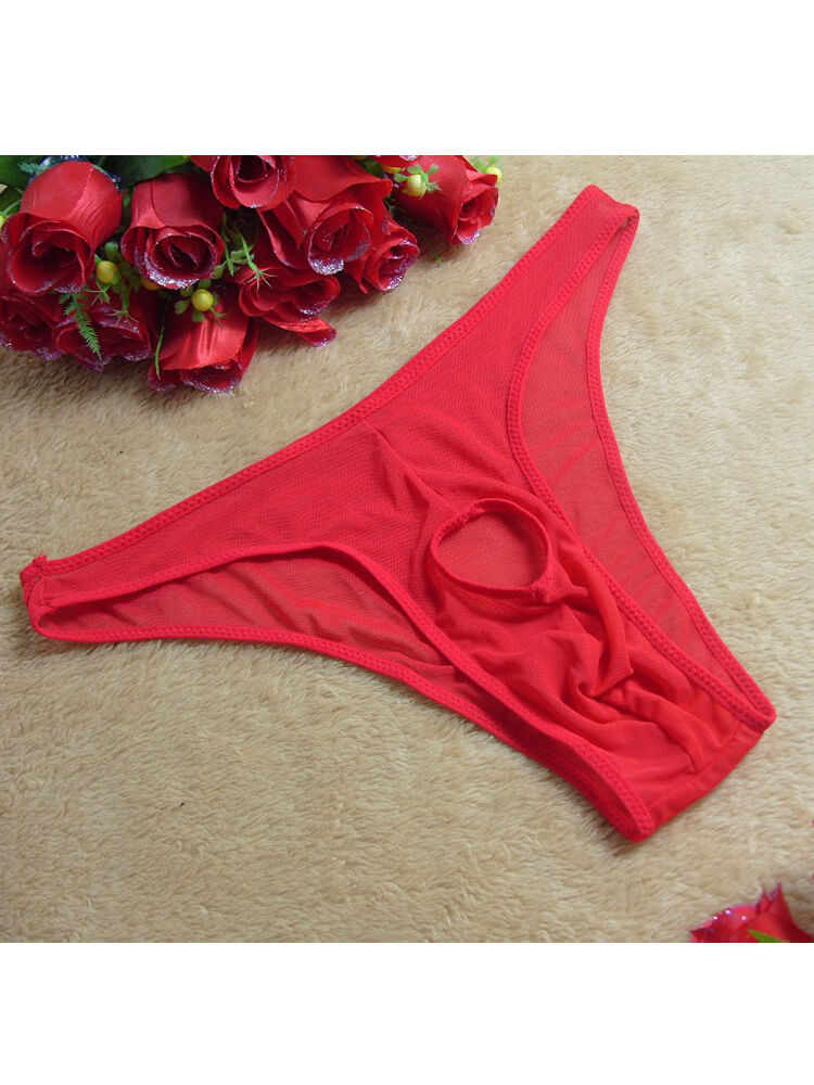 Men's Sexy Mesh Front Cutout Solid Color Briefs