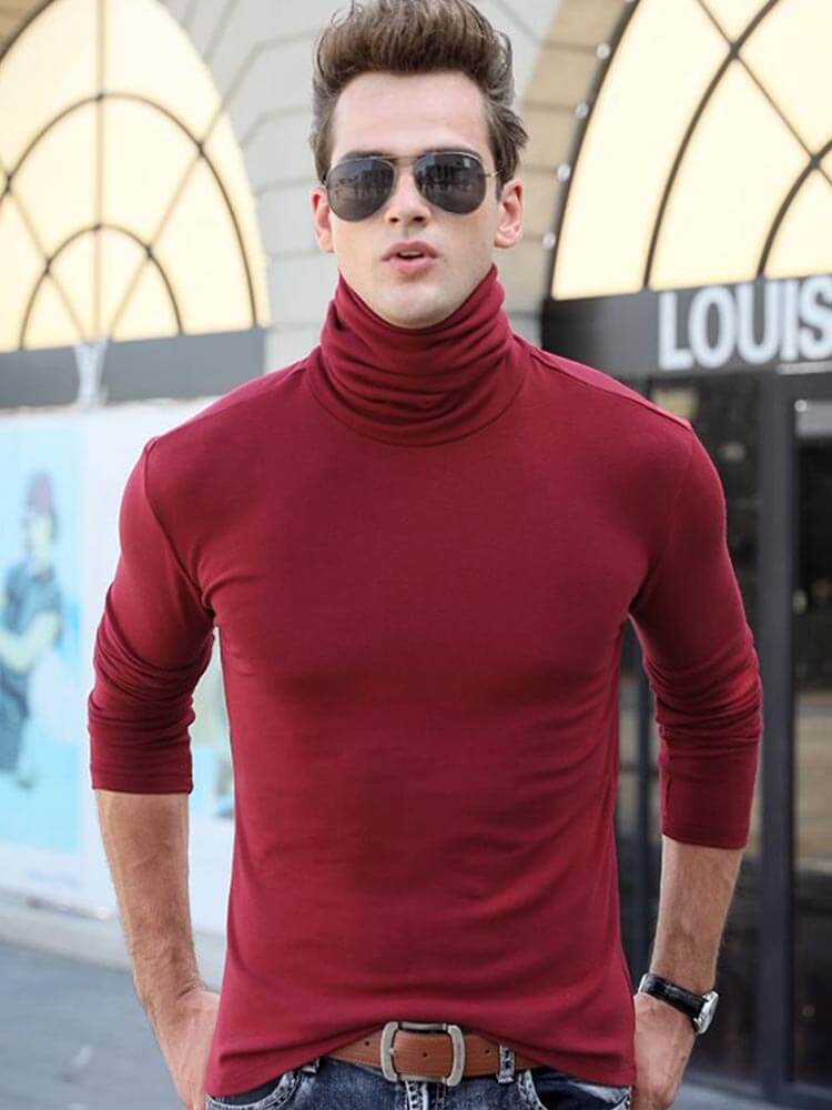 Men's Elastic Slim High Collar Solid Bottoming Shirt