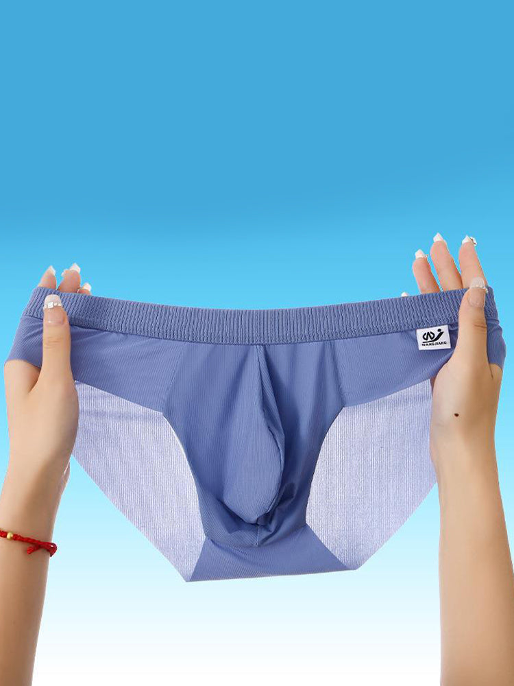 3 Pack Men's Ultra-Thin Breathable Ribbed Ice Silk Briefs