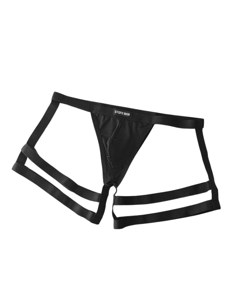 2 Pack Men's Low-Rise Sexy Thong with U-Pouch and Fixed Thigh Straps