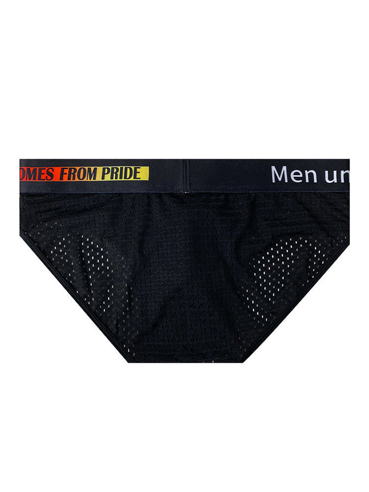 Men's Mesh Briefs With Colorful Spliced Lines