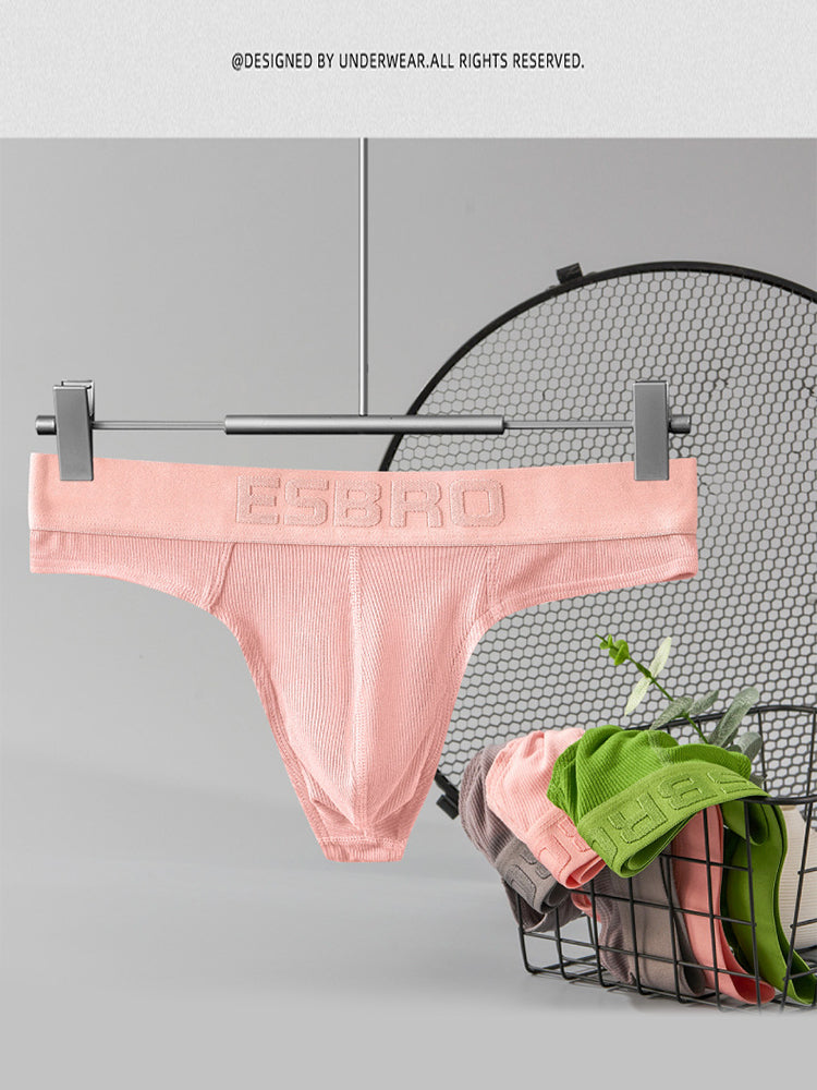 2 Pack Men's Ribbed Butt-Lifting U-Pouch Sexy Thong