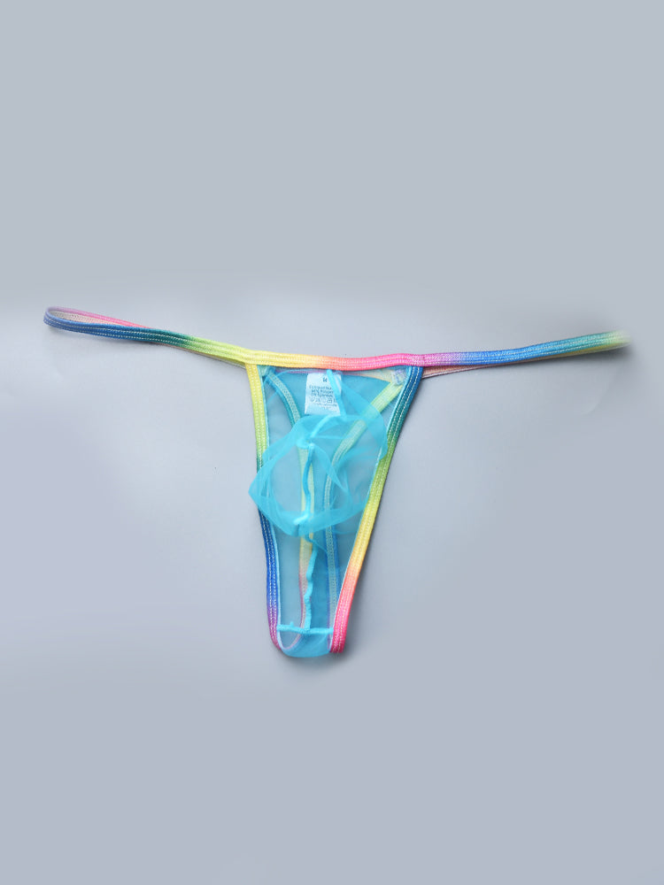 3-pack Men's Sexy Rainbow Transparent Convex Pouch Breathable Thong