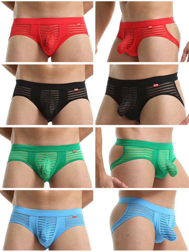 Men’s Sexy Striped Hollow Jockstrap With Separate Pouch