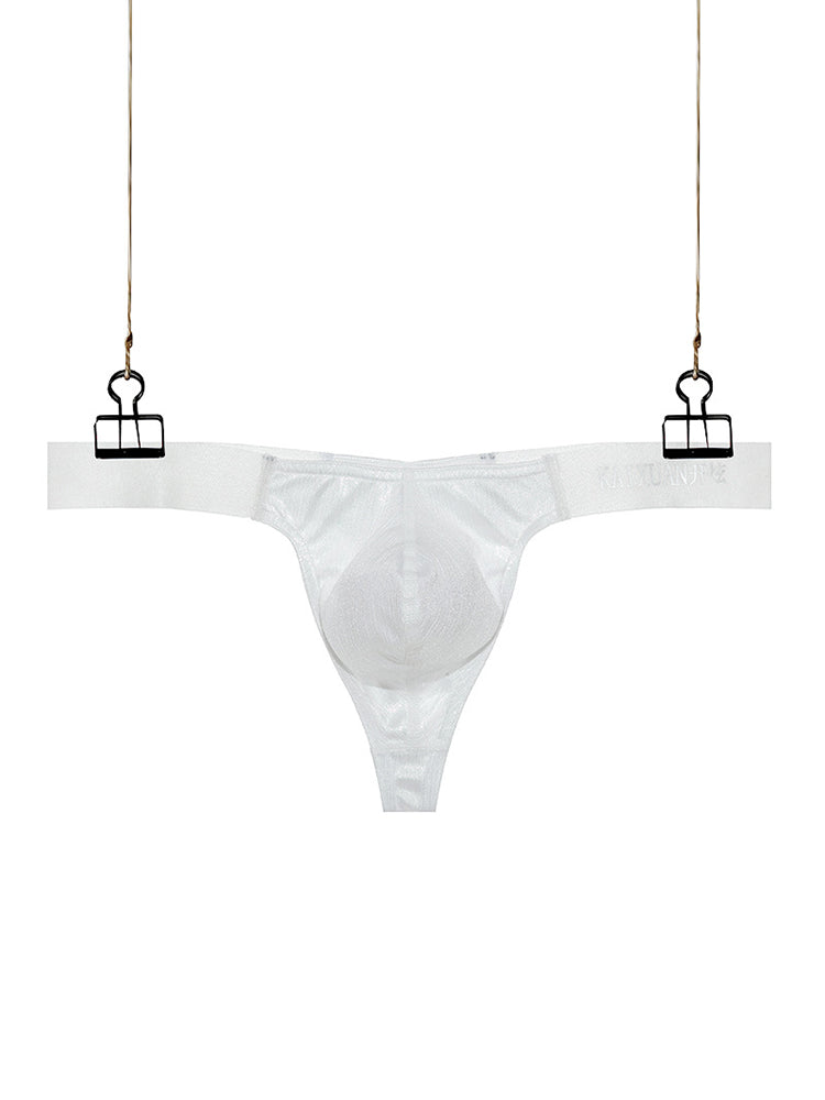 3 Pack Men's Low Waist Transparent Sexy Large Pouch Ice Silk Thong