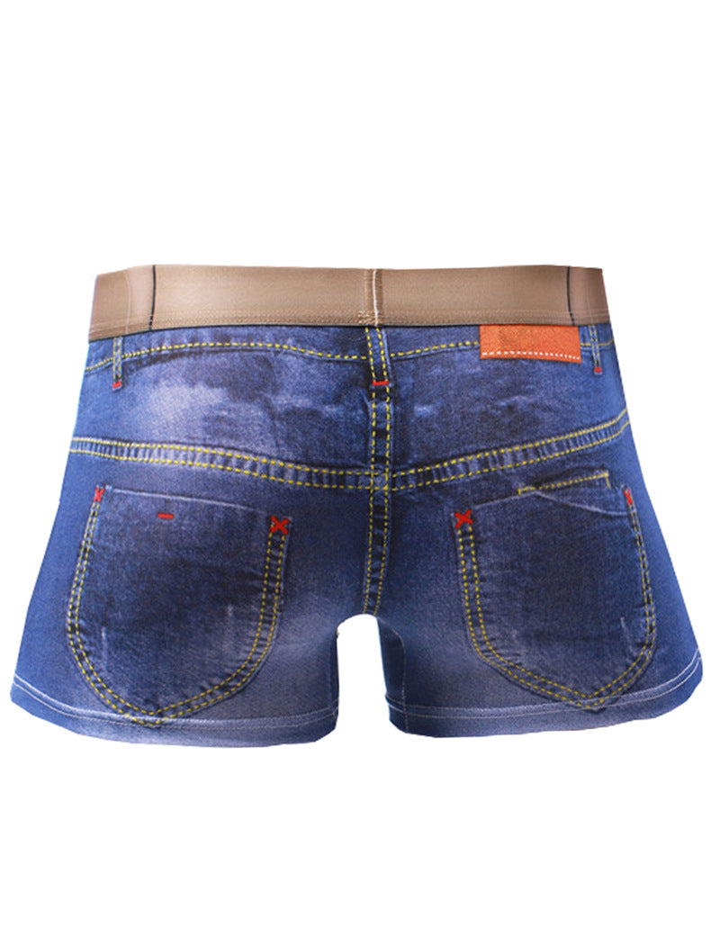 2 Pack Men's Denim Printed Cotton Boxer Briefs