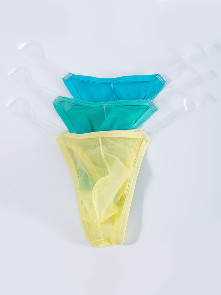 2 Pack Men's Sexy Seamless Semi-Transparent Thong & Strings