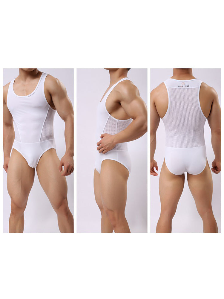 Mens Sexy Sheer Mesh Wrestling Bodysuit