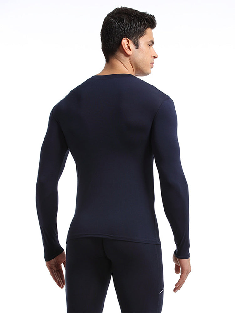 Men's Round Neck Solid Color Bamboo Fiber Thermal Underwear Set