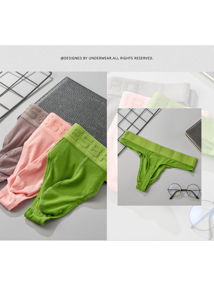 2 Pack Men's Ribbed Butt-Lifting U-Pouch Sexy Thong