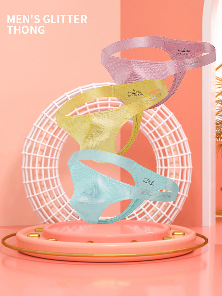 3 Pack Men's Low Waist Transparent Sexy Large Pouch Ice Silk Thong