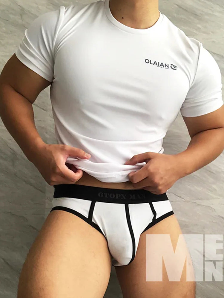 Men’s Spliced Lines U Convex Pouch Cotton Briefs