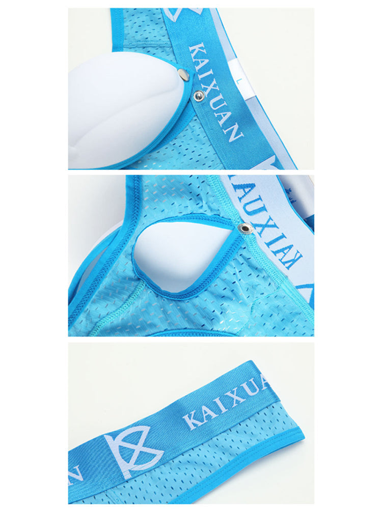 2 Pack Men's Breathable Mesh Removable U-Shaped Pocket Thongs