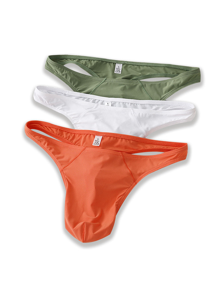 3 Pack Men's Low-Rise Performance Thong - Breathable Mesh & Smooth Fabric