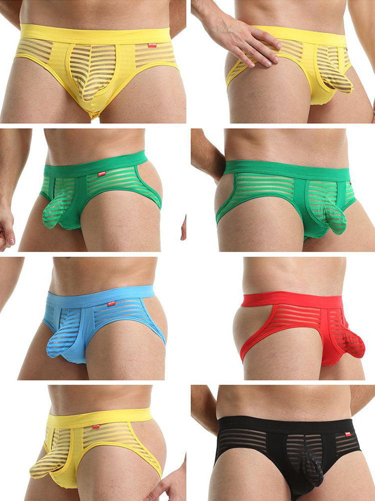 Men’s Sexy Striped Hollow Jockstrap With Separate Pouch