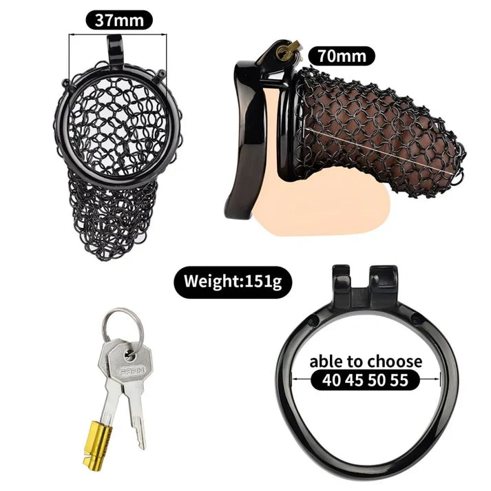 Black Soft Metal Mesh Chastity Cage | Flexible 304 Stainless Steel