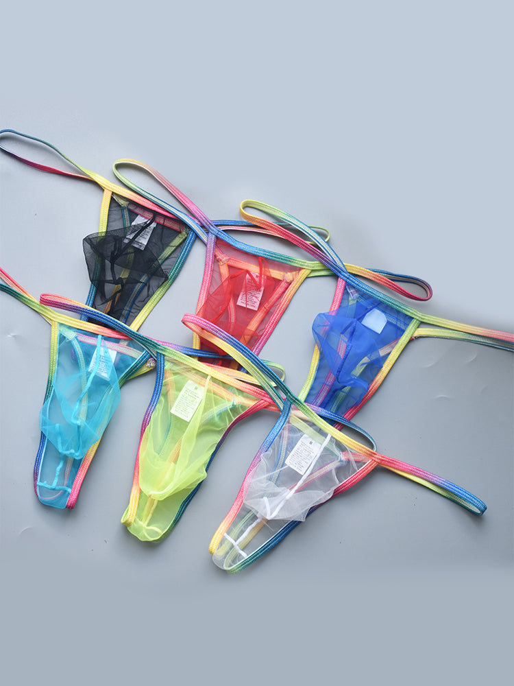 3-pack Men's Sexy Rainbow Transparent Convex Pouch Breathable Thong